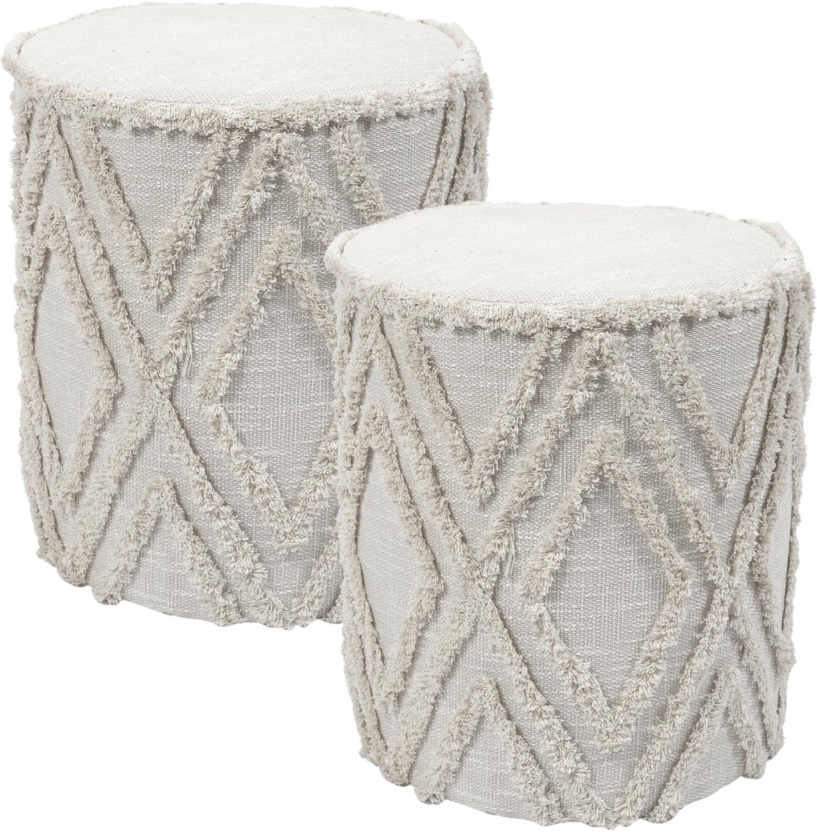 HOME DECO FACTORY Bijzet poef Berber Mirage - 2x - naturel - MDF - 37 x 41 cm - Marokkaanse stijl Beige
