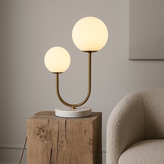 Tavellio Giorgia Tafellamp – H45 – Marmer en Glas – G9 – Goud