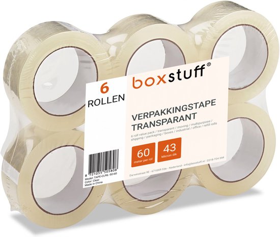 Zes rollen transparante verpakkingstape van Boxstuff.
