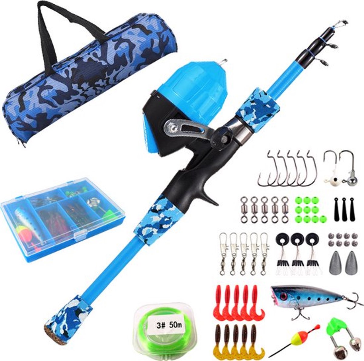 Vishengel Set Voor Beginners - 1.2M - Inclusief Opbergtas, Hengel & Doosje met Accessoires - Vishengel Kinderen - Complete Hengelset - Vishengelset - Vishengel Set - Hengel - Hengel - Vishengel set - Vishengel Kinderen - Leuk Voor Op Vakantie
