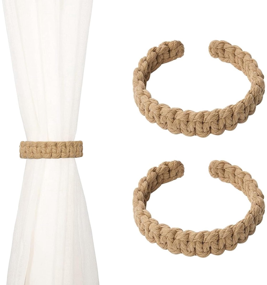 Ibenzoa® Set van twee rustieke gordijnhouders van natuurlijk jutetouw voor huis en kantoor decoratie