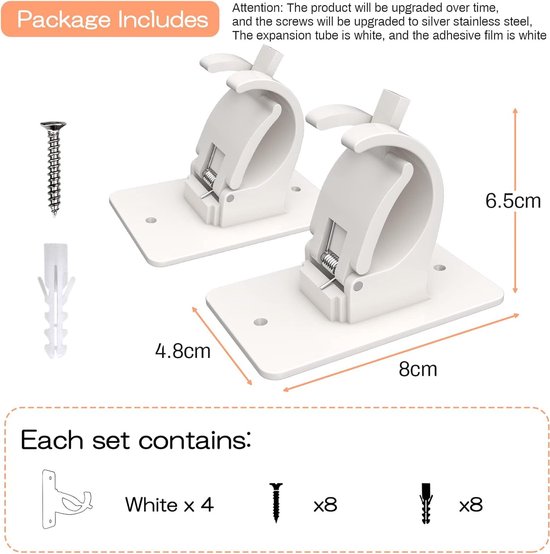 Pack of 4 Curtain Rod Holders - No Drilling - Self-Adhesive - Universal - Nail Free - Adjustable Plastic Curtain Rods - White van Merkloos	 — afbeelding 4