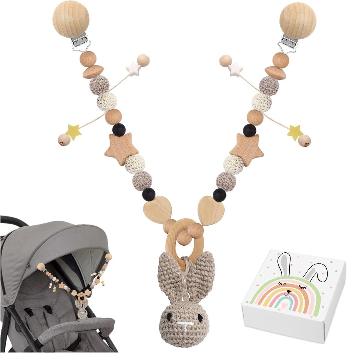 Allecto Premium - Houten Kinderwagenketting Voor Jongens en Meisjes - Speelgoed Voor Wandelwagen - Kleurrijke Babywagen Speelgoedlijn