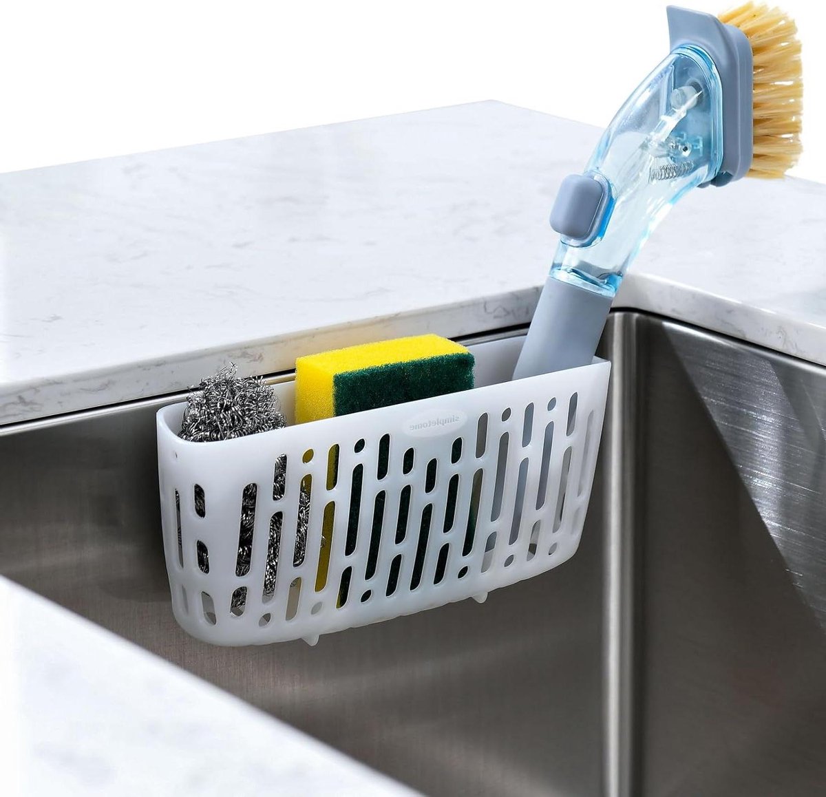 Allecto Premium - Sponge houder voor keuken gootsteen - Organizer met sterke zuignappen - Aanrecht - Transparant Wit