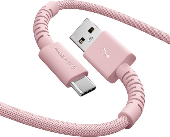 USB-A naar USB-C kabel 2m ultraflexibel siliconen gevlochten nylon tangle-free 18W opladen pastel roze