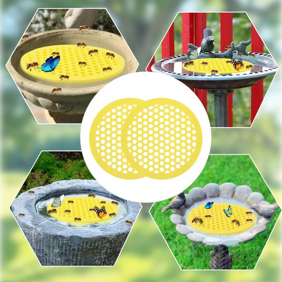 2 stuks drijvend bijeneiland - tuinbijenwaterbak - ronde bijendrinkbak - tuinbijen-, vlinder- en insectenwaterbak - perfect voor buitentuinen, op patio's en zonnige plekken - geel van Merkloos	 — afbeelding 3