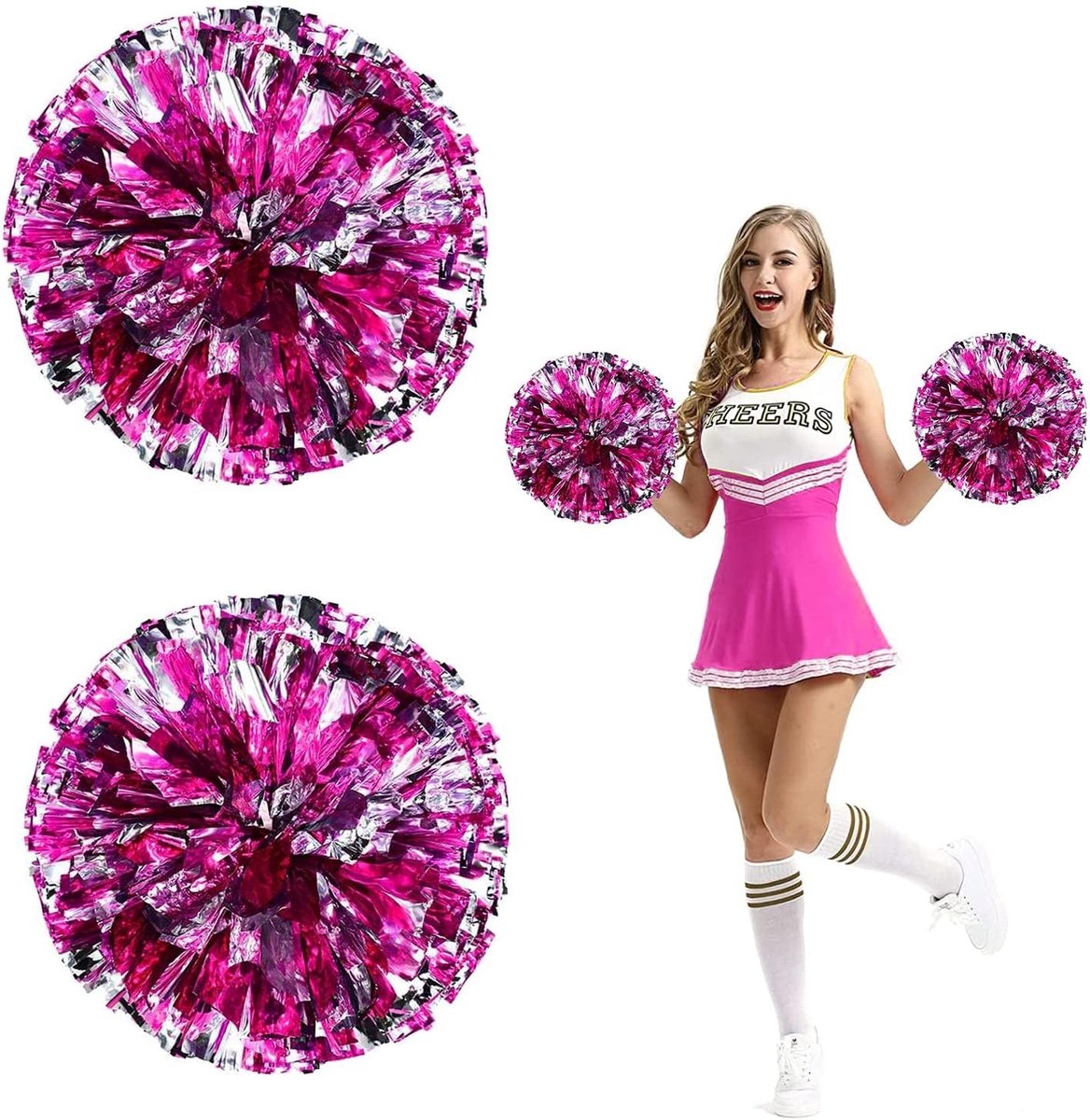Cheerleading Popons avec Poignée 6 Pièces Popons de Po-Po Girl