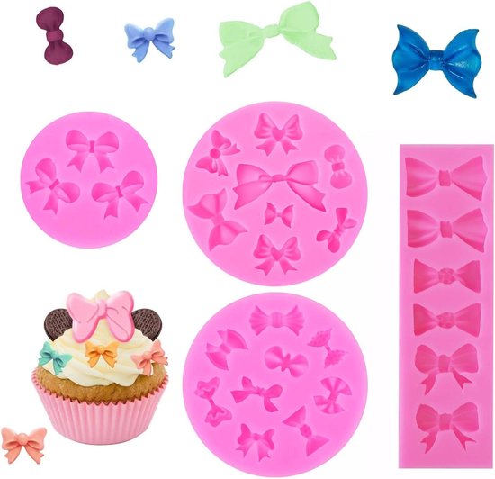 4 Stukken Fondant Vormen Siliconen Bowknot, Strik Siliconen Vormen Chocolade Snoepjes Gereedschap DIY Bakken