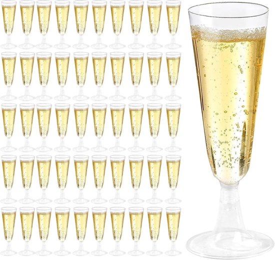 Huiyoulan 25 stuks plastic champagneglazen, 150 ml, herbruikbare champagneglazen, kunststof, champagneglazen, plastic voor cocktails, dessert, cocktailglazen voor feest, bruiloft