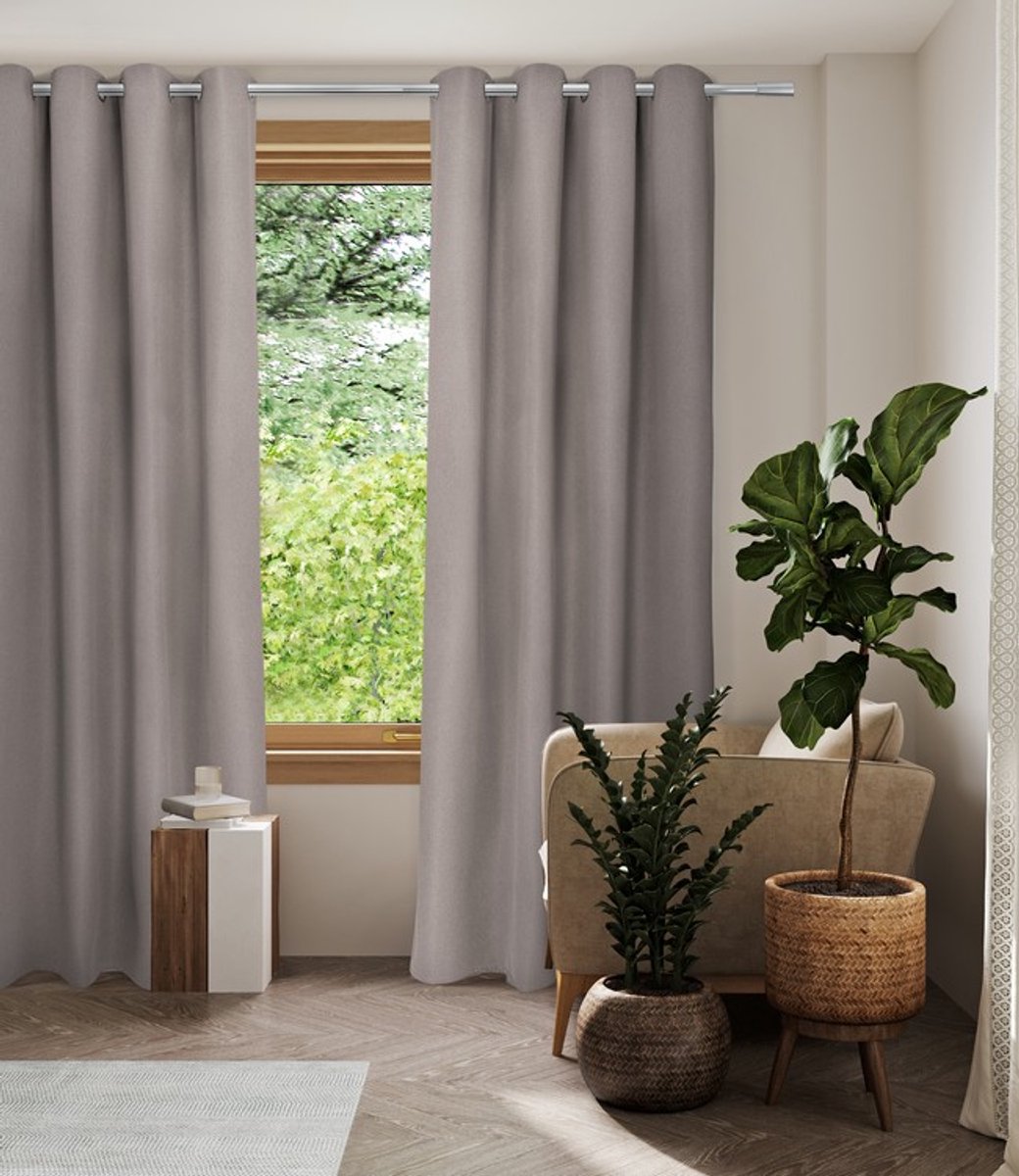 Home Style Gregor Kant-en-Klaar Gordijn Beige | 140x250 cm | Thermisch & Lichtdoorlatend | Met Ringen | 100% Polyester 210 g/m² | Per Stuk
