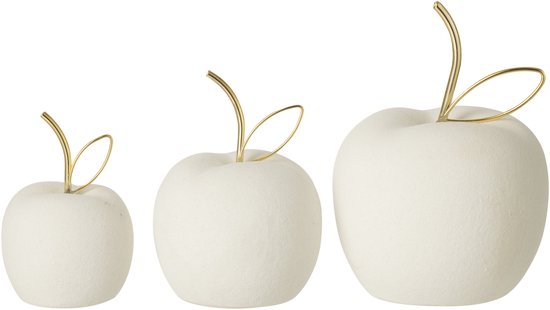 J-Line décoration Pomme - porcelaine - blanc/or - set de 3