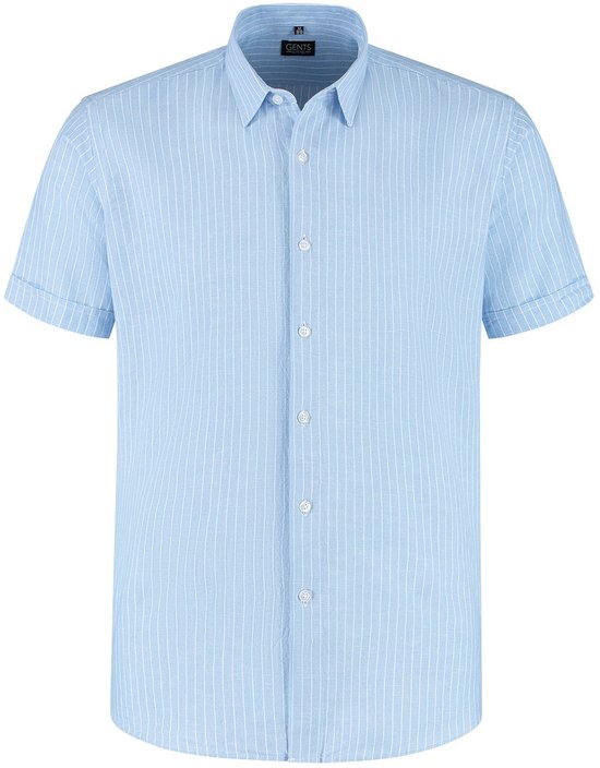 Gents - Korte mouw linnen-katoen lichtblauw - Katoen - Blauw - Maat XXL