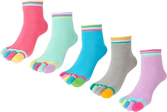 5 paar Teensokken voor dames - Teen sokken - Toe socks - Yoga sokken - Geen vervelende naden - maat 38-42 - Katoen - Vrouwen pilates, yoga - Runner teensokken