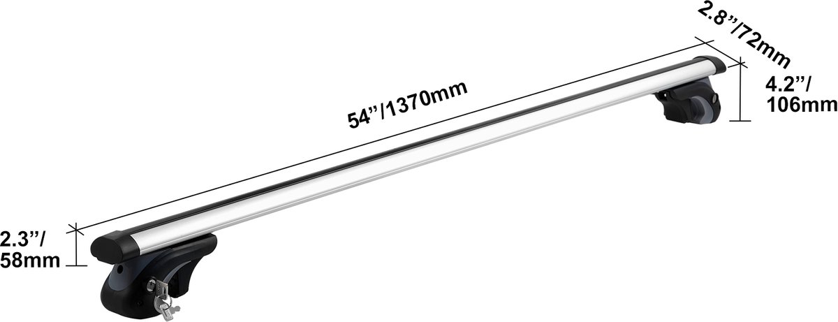 Dakraildrager - 137 x 7,2 x 10,6 cm - Aluminium Dakdrager Dwarsstang - 90,7 kg Draagvermogen - 2 stuks – foto 2