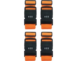 Kofferriem met cijferslot en kofferlabel - 4 stuks - Verstelbaar - Bagageriem - 200 Centimeter - Extra Beveiliging - Reizen - Oranje