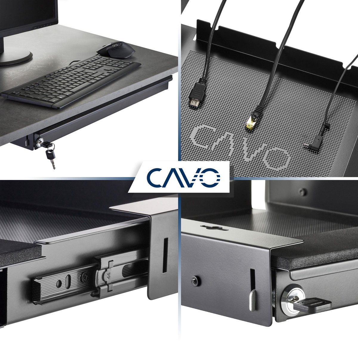 CAVO Laptop bureaulade afsluitbaar 580 x 446 x 55 mm zwart Notebook bureaulade voor de onderbouw by SOTECH thumbnail 4