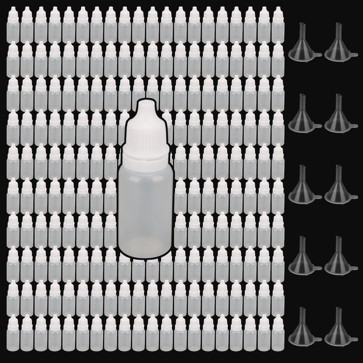 Image of 200 stuks 10 ml lege druppelflesjes voor verf en essentie met kleine trechters