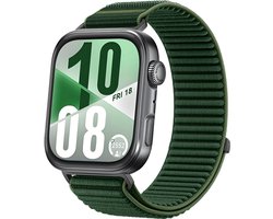 Bracelet en nylon Strap-it Wave avec fermeture velcro - compatible avec Huawei Watch Fit 3 / Watch Fit 4 / Watch Fit 4 Pro (vert foncé)