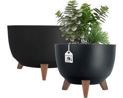 KADAX Verhoogde plantenpot, set van 2, grote kunststof plantenbak met poten voor binnen en buiten, duurzame ronde plantenbak (29 cm en 39,5 cm, zwart)