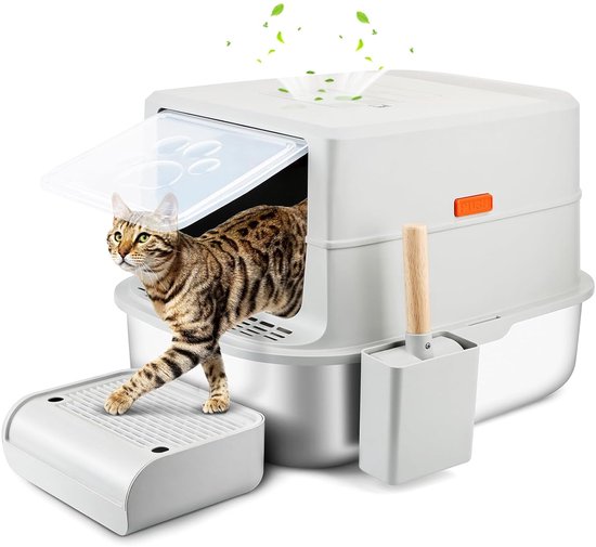 Quapas! Rvs Kattenbak - Bak - 60x40x20 cm Zwart Zilver - Maine Coon - Pets Place