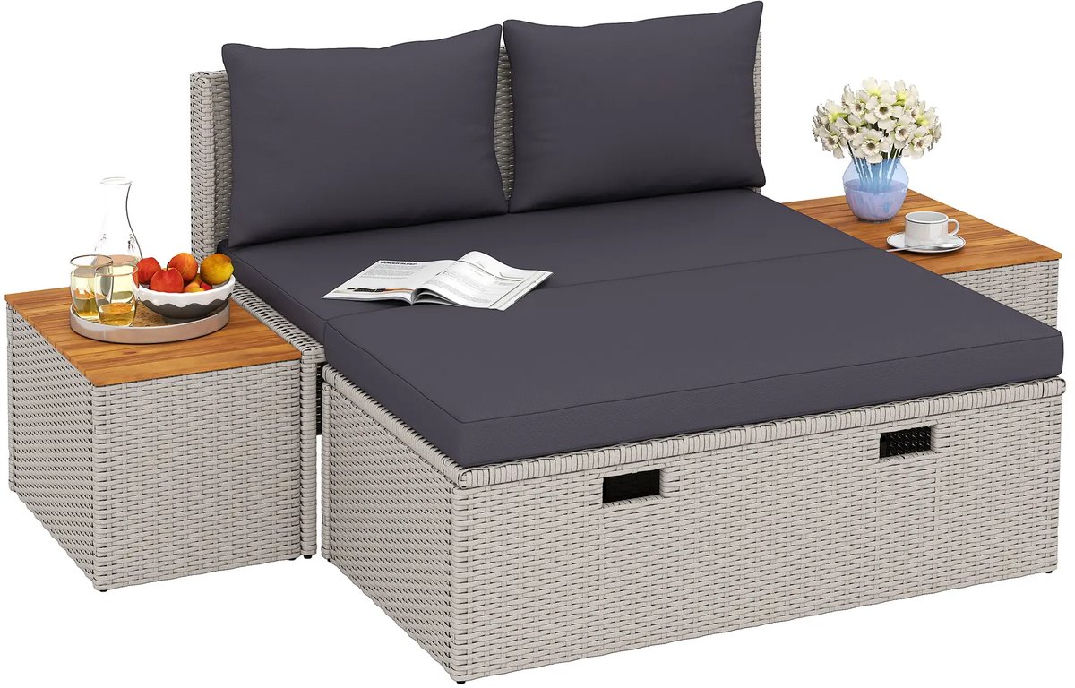 Ligbed - Tuin - Zonnebed - Ligstoel - Loungebed - Weerbestendig - Verstelbaar - Buiten - Opklapbaar - Grijs
