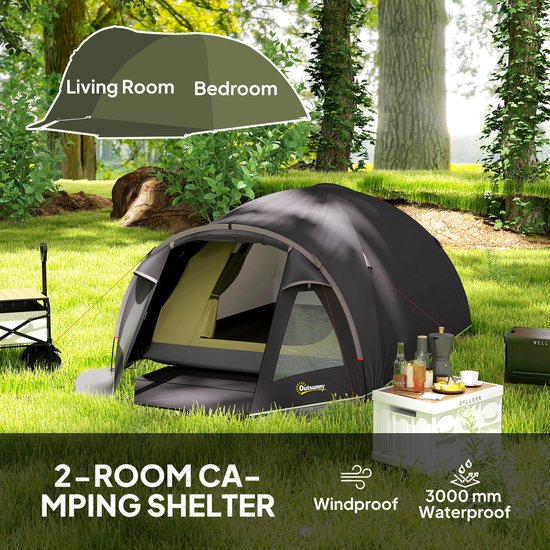 Outsunny-Tunnelzelt-Polyester, Fiberglas-3,3L x 1,9B x 1,2H m-Schwarz van Merkloos — afbeelding 4