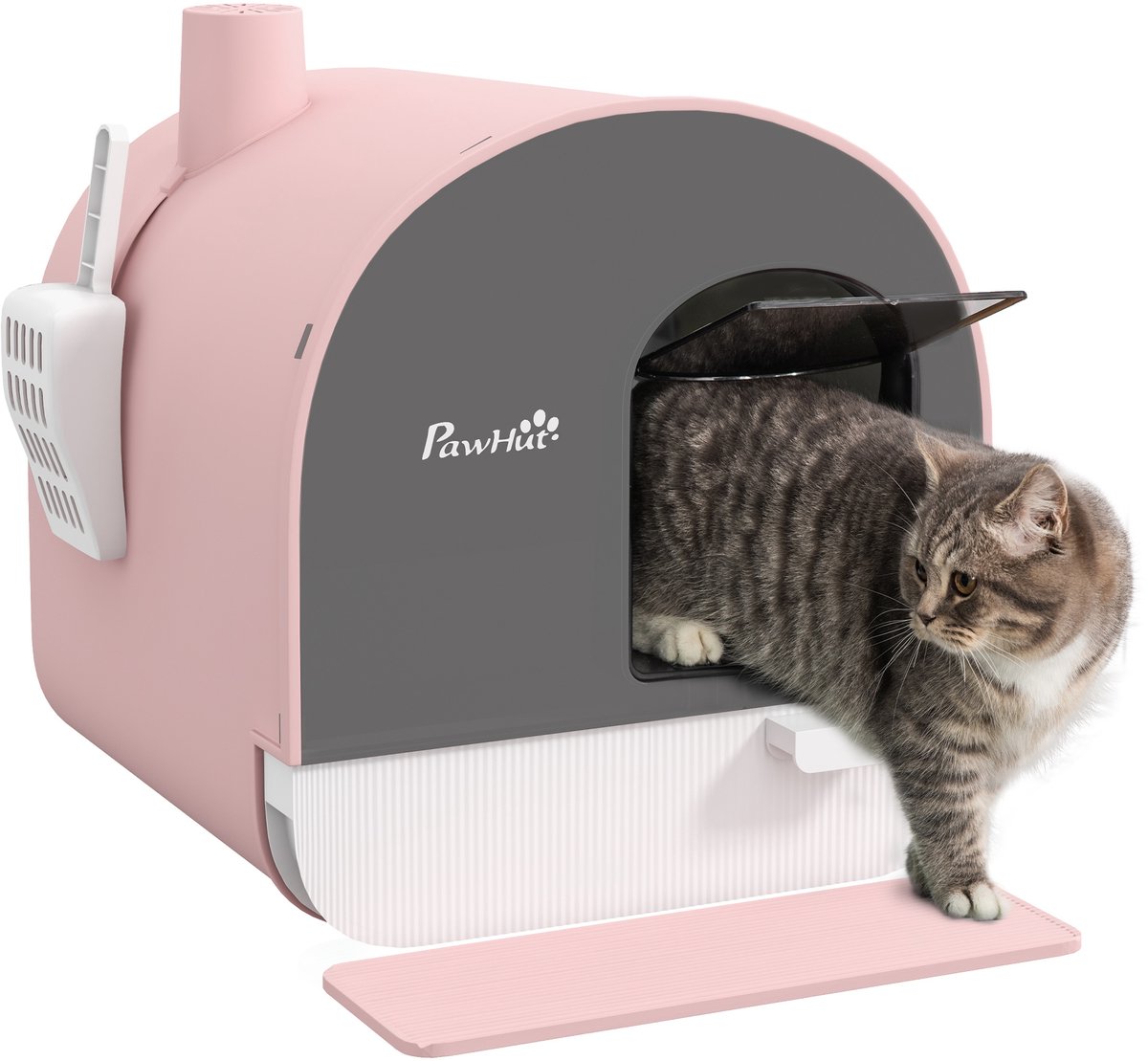 PawHut kattenbak met deksel - inclusief schepje en strooimat - roze