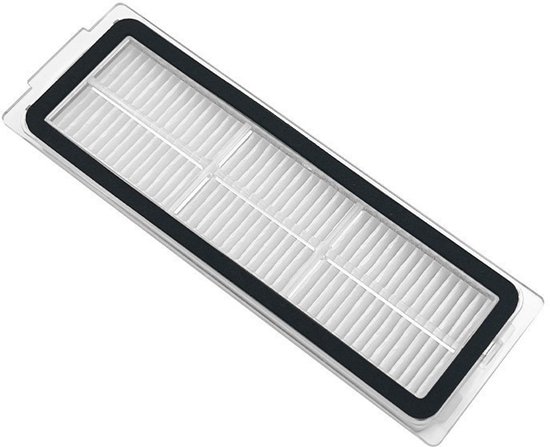 Rechthoekig wit filter met zwarte rand, gevouwen textuur.