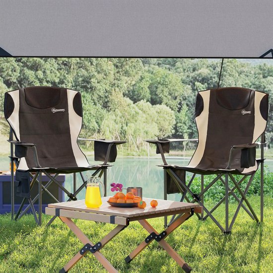 Pugsdrly 2-delige set klapstoelen, opvouwbare campingstoelen met armleuningen, bekerhouders, hoofdsteunen en koeltas, zwart