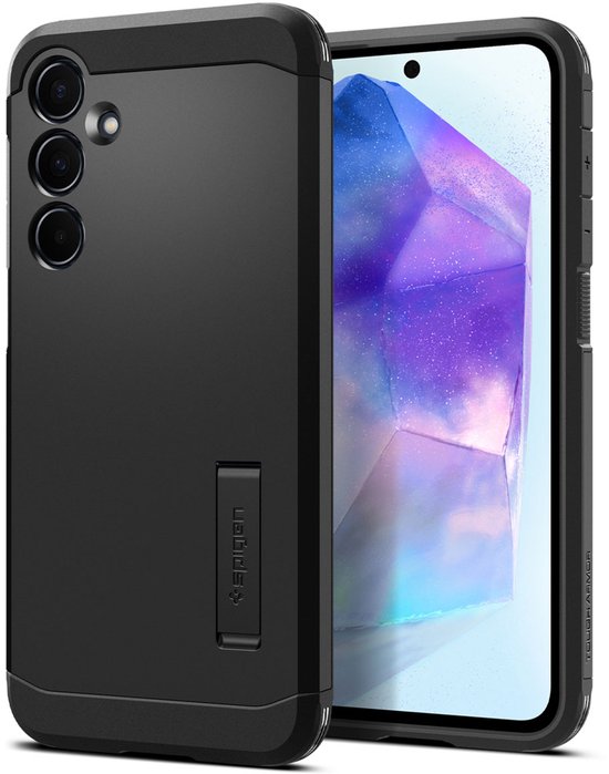 Spigen Tough Armor Hoesje Geschikt voor Samsung Galaxy A55 - Back Cover met Kickstand Zwart