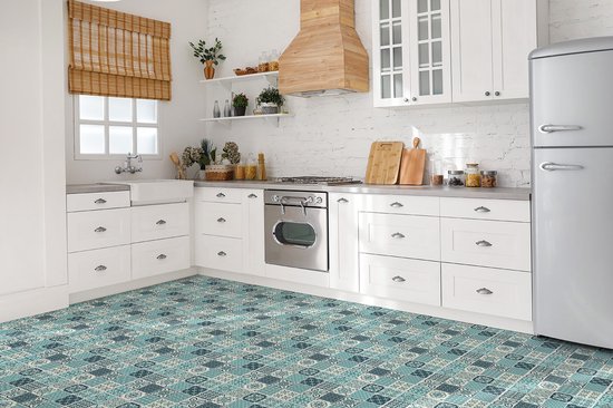 carrelages PVC Tulup - carrelages Vinyl motif portugais - 30 cm x 30 cm - carrelages PVC autocollantes Grijs - Lot de 9 - carrelages Vinyl autocollantes - Dalles adhésives mosaïque - carrelages de sol Vinyl - Dalles adhésives cuisine et salle de bain