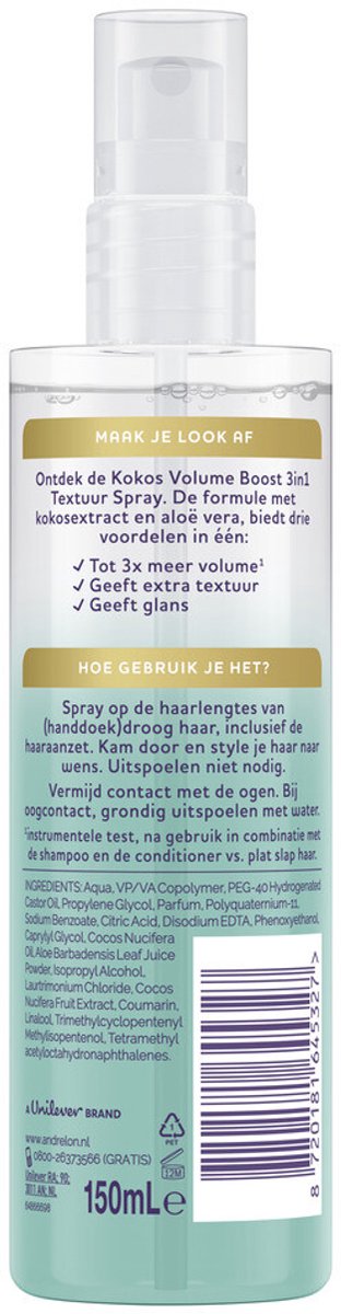 Andrelon 3-in-1 Textuur Spray Kokos Volume Boost 150 ml