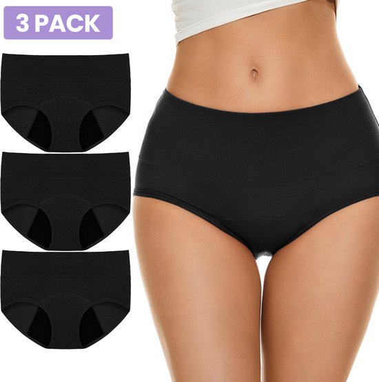 High Waist Menstruatie Slip - 4 Laags - Maat L - Zwart - 3 Pack - Menstruatie Ondergoed - Period Underwear - Dames Ondergoed - Incontinentie Ondergoed - Wasbaar - Herbruikbare Inlegkruisjes - Tampons - Maandverband - Incontinentiebroekjes