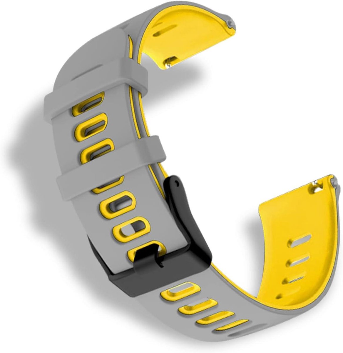 JGS Premium - Siliconen armband voor aanzetbreedte 22 mm, waterdicht en comfortabel, sportieve reservearmband voor dames en heren - grijs-geel 22mm - Ideaal voor sportief gebruik.