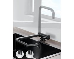 Robinet de cuisine pliable ANYCEE MAX avec 2 modes de pulvérisation - Mitigeur de cuisine pivotant à 360°, rabattable sous la fenêtre, en acier inoxydable - Zwart