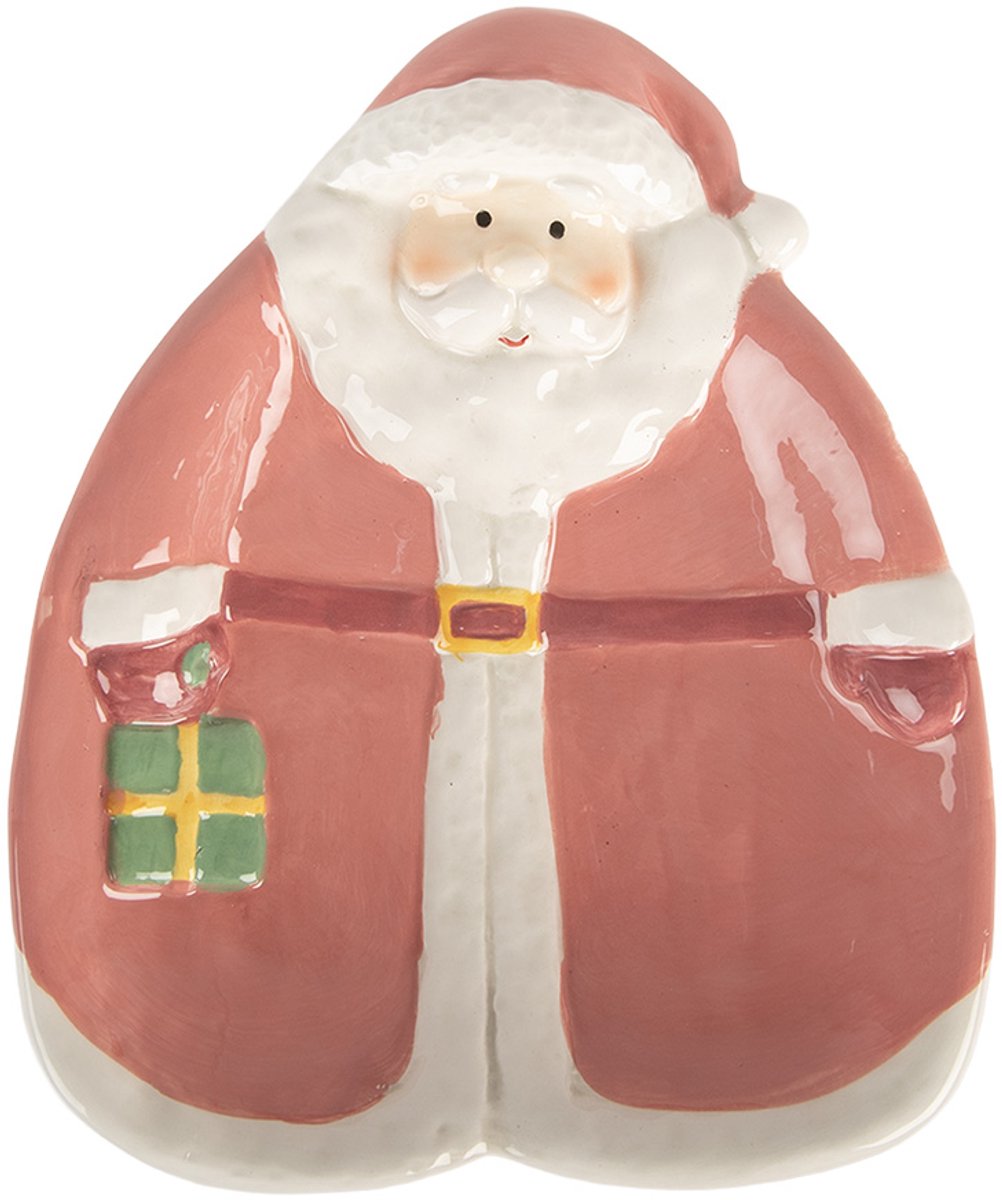 Clayre & Eef Ontbijtbord Kerstman 20x16x4 cm Roze Keramiek