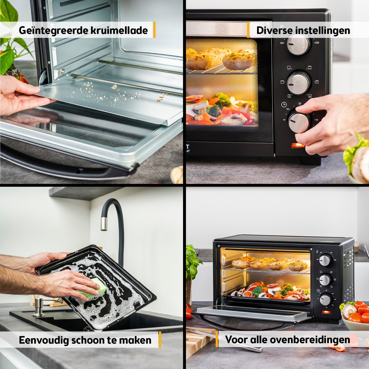 TZS First Austria Mini oven 20L - 1380W- Vrijstaande Heteluchtoven - max 230°C - Timer - Zwart – foto 2