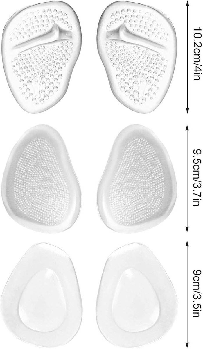 JGS Premium - Comfortabele voorvoetkussens voor hoge hakken - Anti-slip siliconen pads - Massagefunctie - Gelkussen voorvoet - Anti-eelt - Verlichting van druk - 3 paar
