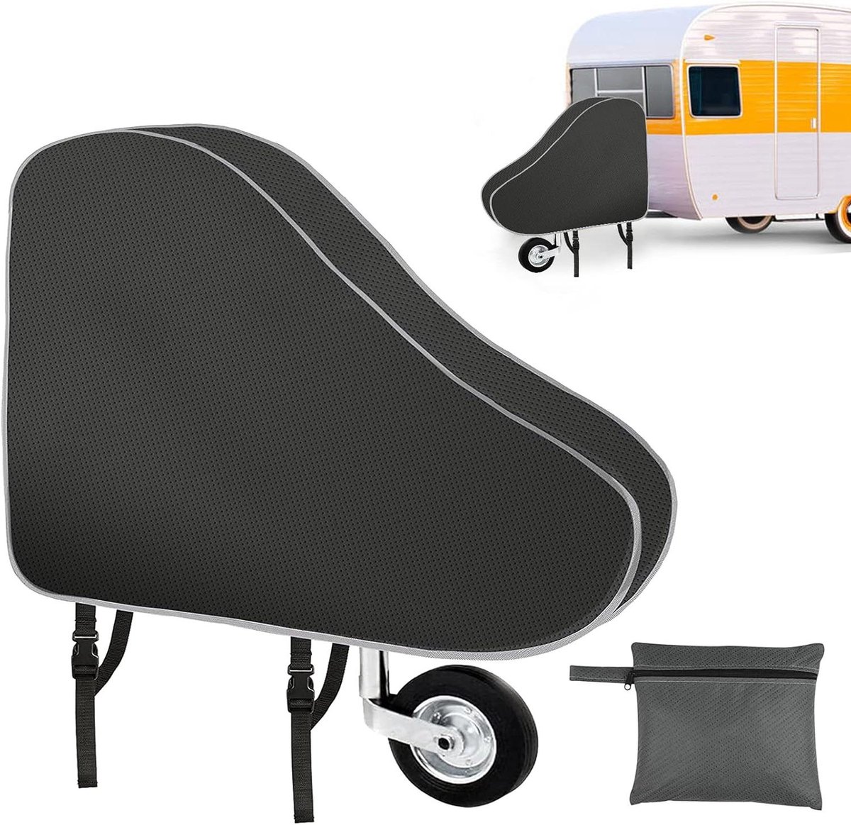 JGS Premium - Disselkap van Oxford-materiaal voor aanhanger en caravan met kliksluiting - Universeel - Anti-slingerkoppeling - Kastslot