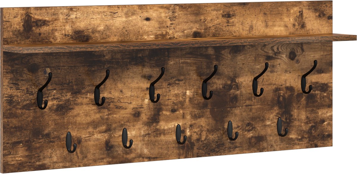 vidaXL - Wandgemonteerde - kapstok - met - plank - Rook - Eiken - 100 - x - 40 - x - 12 -