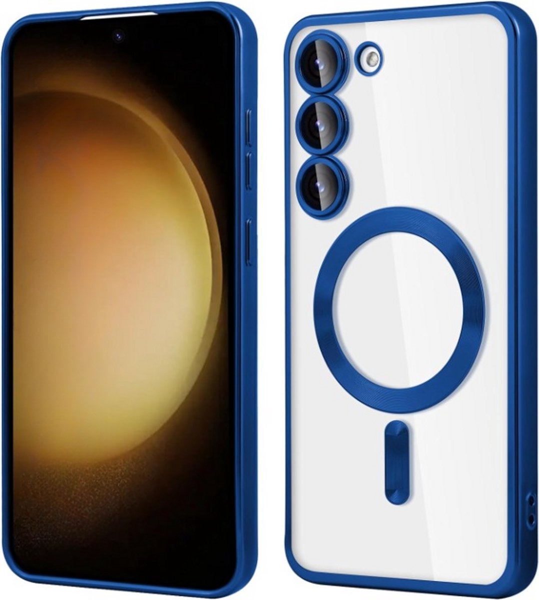 Telefoonhoesje Geschikt voor Samsung Galaxy S24 FE – Siliconen Hoes met Chroom – Compatibel met MagSafe – Geïntegreerde Camerabescherming – Donkerblauw – FuturiQ