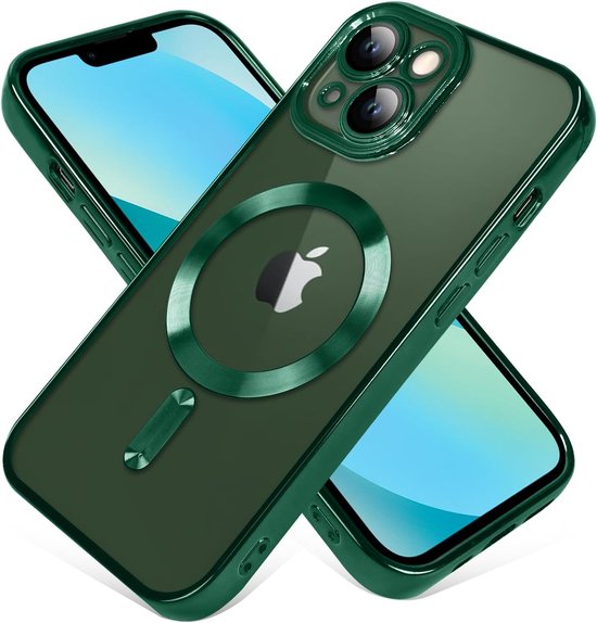 Coque de téléphone compatible avec iPhone 14 Plus – Coque en Siliconen Chrome – Compatible MagSafe – Protection de caméra intégrée – Vert – FuturiQ