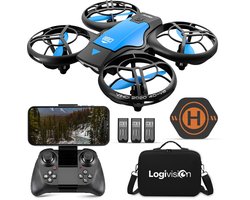 Logivision V8 Drone - Drone met 4K Camera - Mini drone - Drones - Voor Kinderen/Volwassenen - Drone DJI - Tot 90 Minuten Vliegen - Inclusief Opbergtas, Landing pad, 3 Batterijen