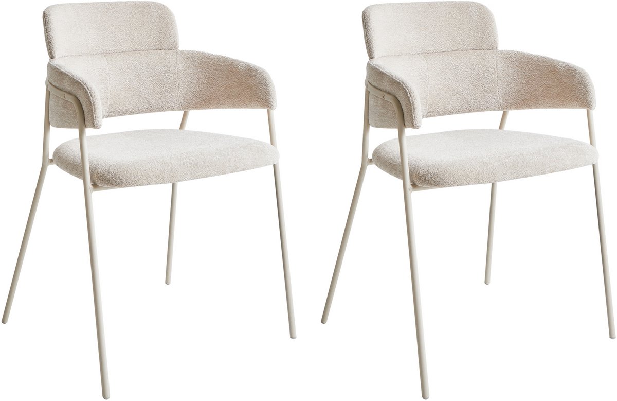 Beliani PAONIA - Eetkamerstoel set van 2 - Lichtbeige - Chenille