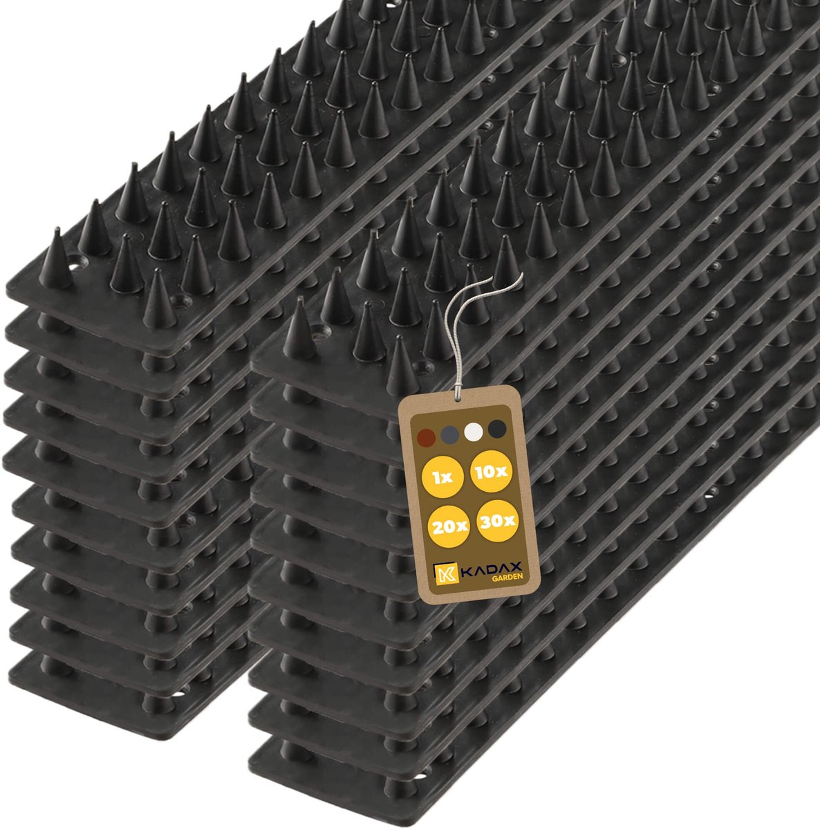 KADAX Duivenpinnen, 10 meter, vogelafweer van kunststof, pinnen tegen vogels en katten, duivenafweer, bescherming tegen vogels, duivenspikes, geschikt voor het balkon, duivenafweer, 20 stuks, zwart