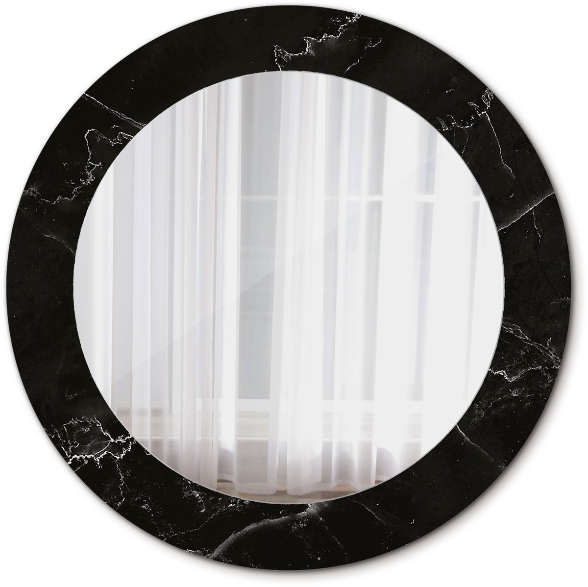 Tulup Spiegel - Ronde Spiegel - Spiegel op gehard Glas - Marmeren steen - Diameter: 60 cm - Spiegel met decoratief motief - Badkamerspiegel - Gangspiegel - Eetkamer - Zwarte - Minimalistische spiegel - Make-up Spiegel - Glazen spiegel