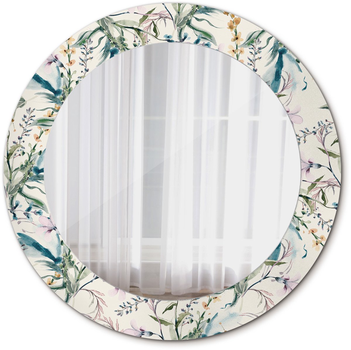 Tulup Spiegel - Ronde Spiegel - Spiegel op gehard Glas - Aquarelbloemen - Diameter: 60 cm - Spiegel met een sierlijk motief - Slaapkamerspiegel - Badkamerspiegel - Gang - Kleedkamer - Crèmige - Luxe Spiegel - Make-up Spiegel - Ophangsysteem