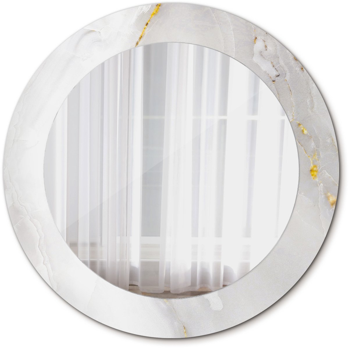 TULUP Spiegel - Spiegel op gehard Glas - Ronde Spiegel - Glanzend marmer - Diameter: 60 cm - Stijlvolle spiegel met grafisch motief - Badkamerspiegel - Gangspiegel - Eetkamer - Witte - Luxe Spiegel - Make-up Spiegel - Wandmontage Wit Glanzend marmer