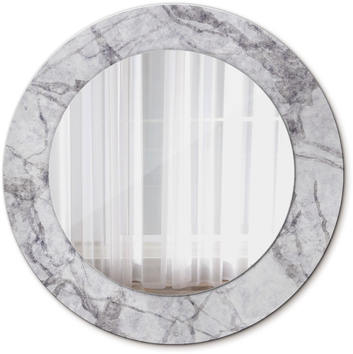 Tulup Spiegel - Ronde vorm Spiegel - Veiligheidsglas - Wit marmer - Diameter: 50 cm - Grijze - Slaapkamerspiegel - Badkamerspiegel - Gang - Kleedkamer - Spiegel met decoratief motief - Stijlvolle Spiegel - Wanddecoratie Spiegel - Spiegelmontageset