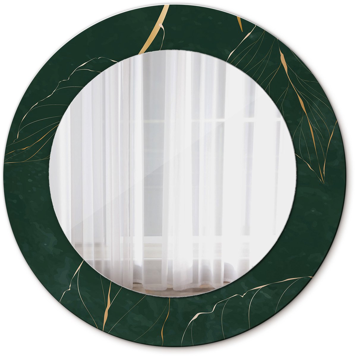 TULUP Spiegel - Ronde Spiegel - Spiegel op gehard Glas - Bladcontouren - Diameter: 50 cm - Groene - Woonkamerspiegel - Inloopkastspiegel - Hal - Spiegel met een sierlijk motief - Elegant Spiegel - Minimalistische spiegel - Glazen spiegel Groen Bladcontouren